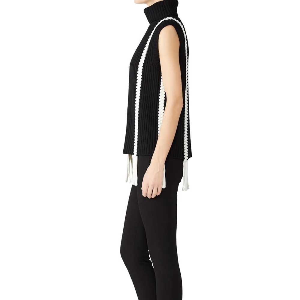 Derek Lam 10 Crosby Braided Sleeveless Turtleneck Sweater Black Cream Small NWT - Picture 4 of 13